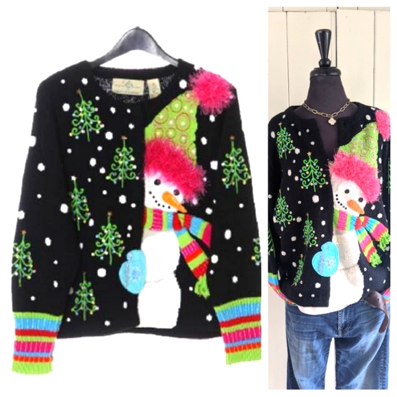 RARE Vintage Design Options Philip &Jane Gordon peekaboo snowman sweater XL - Picture 1 of 15
